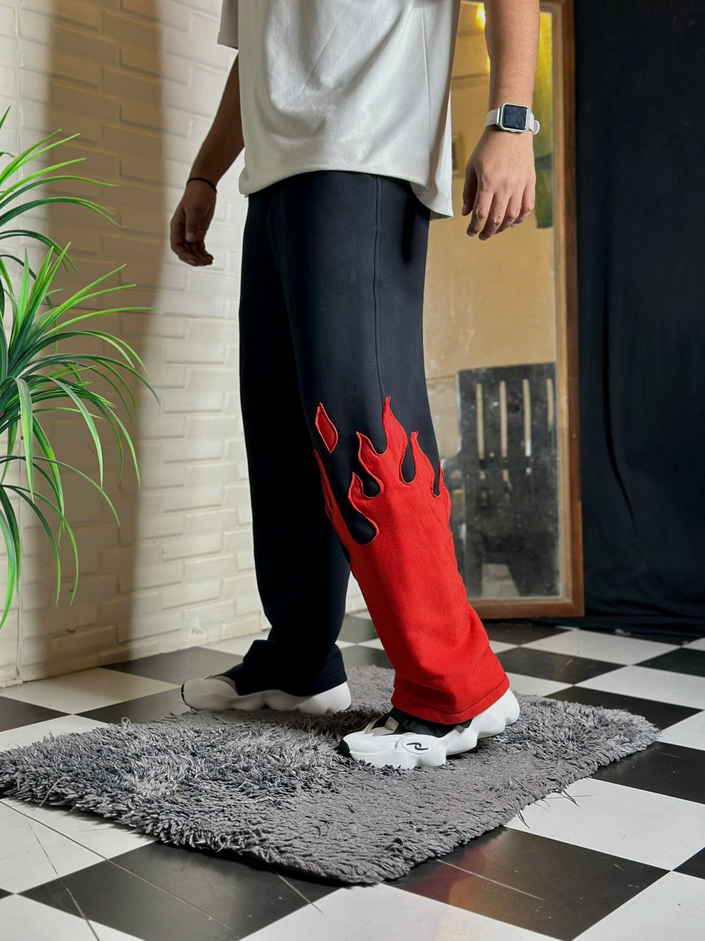 Fire Bottom Streetwear Pants – Flame Hem Design