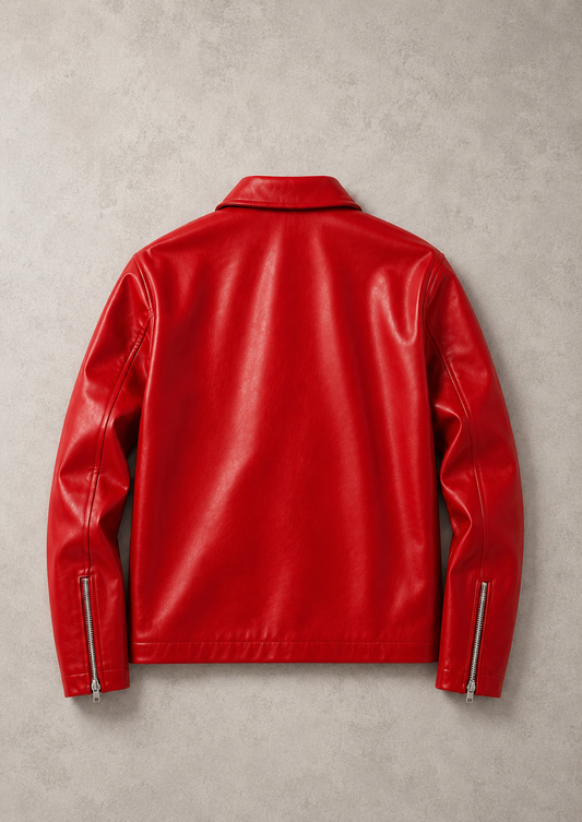 Classic Red Faux Leather Fashion Jacket