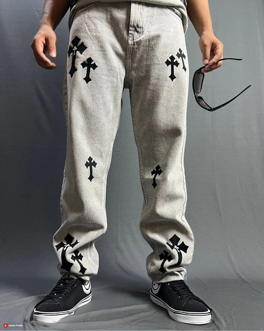 GRAPHIC PRINTED BAGGY JEANS