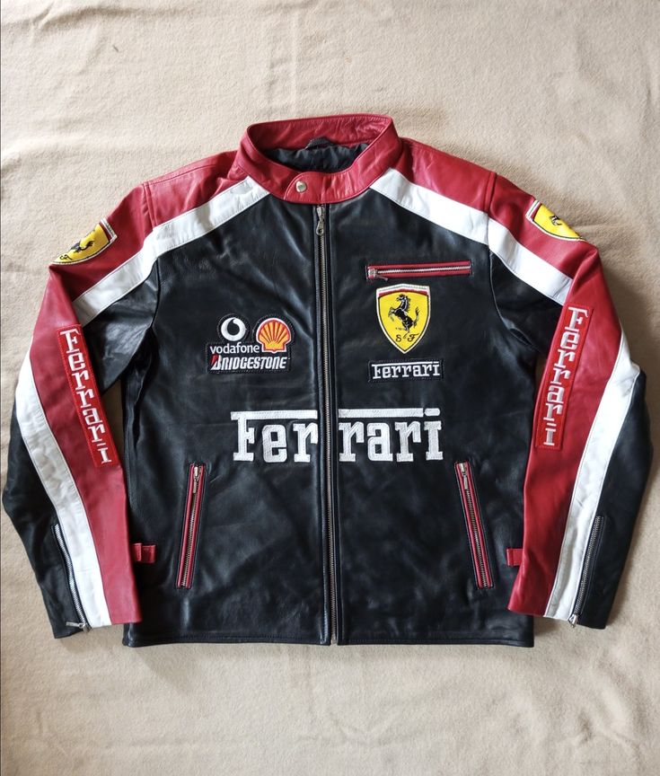 Ferrari Heritage Leather F1 Racing Jacket – Timeless Design