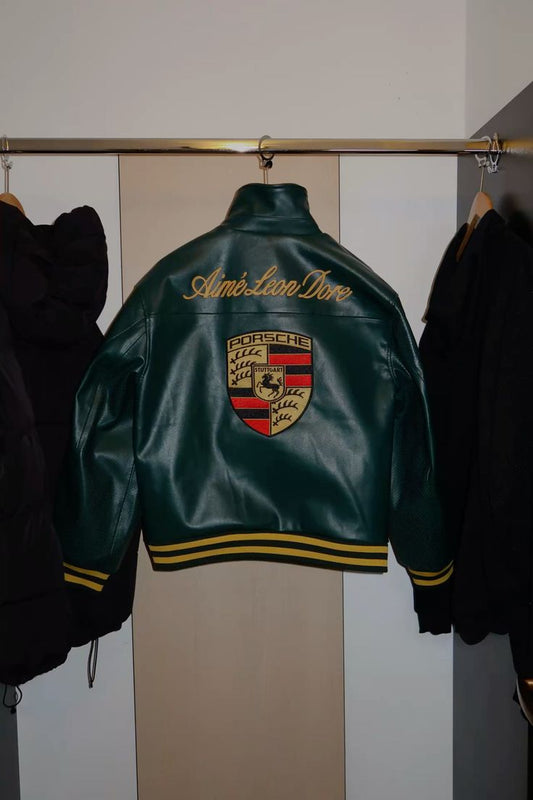 Porsche Embroidered Leather Jacket – Luxury Racing Collection by zenthreads