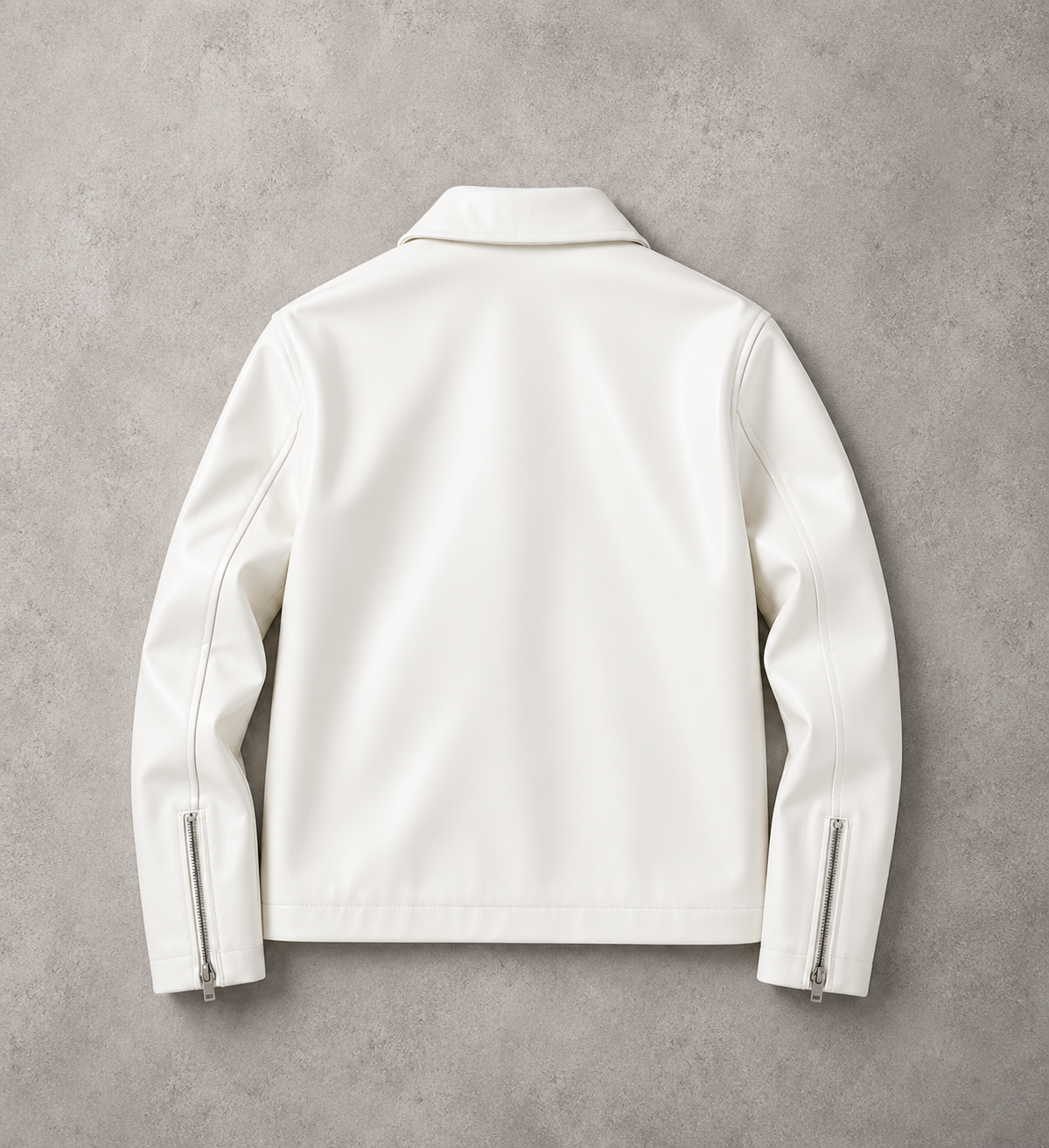 White Faux Leather Jacket with Zip Closure