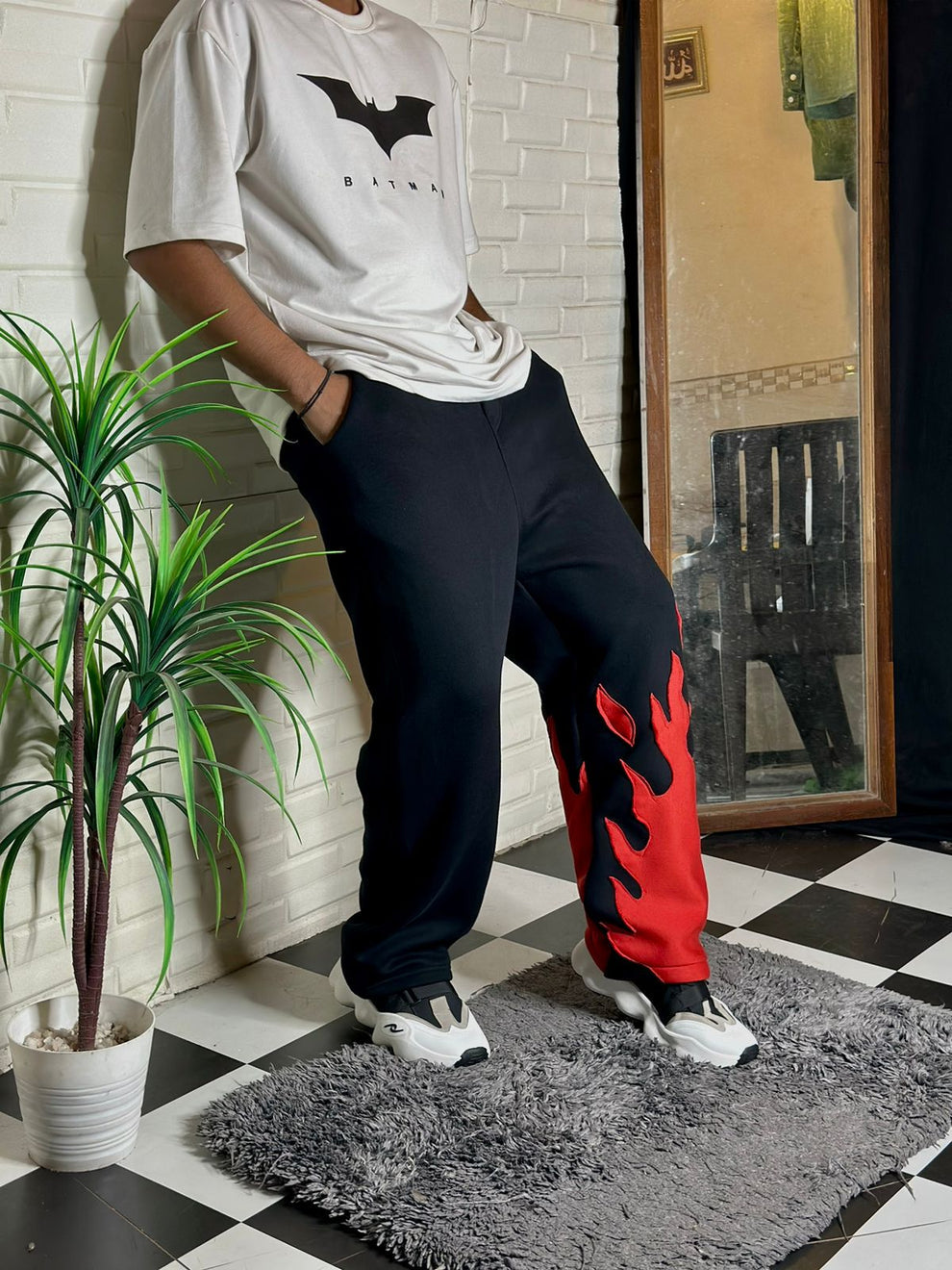 Fire Bottom Streetwear Pants – Flame Hem Design