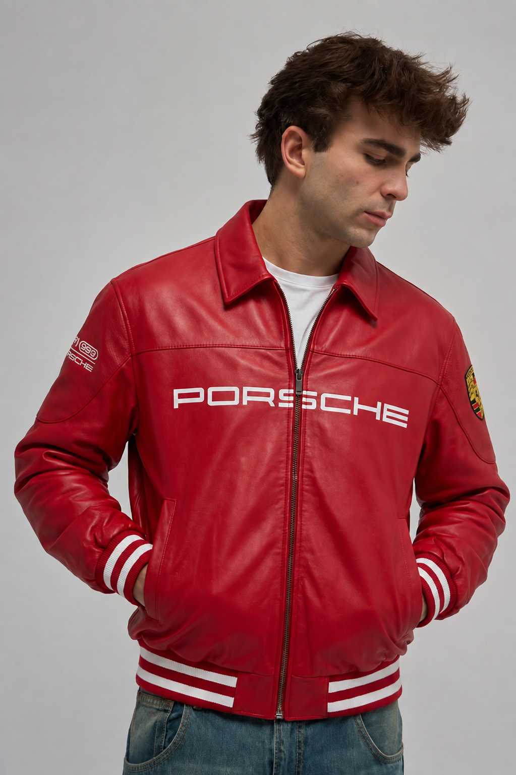Porsche Red Racing Leather Jacket – Luxury Men’s Motorsport Jacket | Premium Quality, Bold Red Design & Stylish Fit