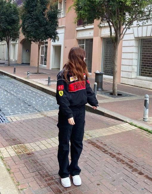 Black Ferrari F1 Racing Jacket | Iconic Style For Motorsport