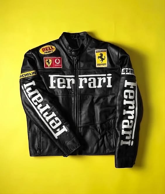 Black Ferrari Racing Leather Jacket – Premium Motorsport Style 🏁 by zenthreads