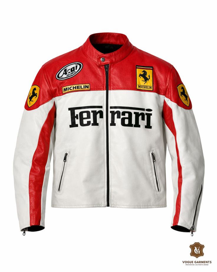 Red & White Motorsport Style Leather Jacket by zenthreads