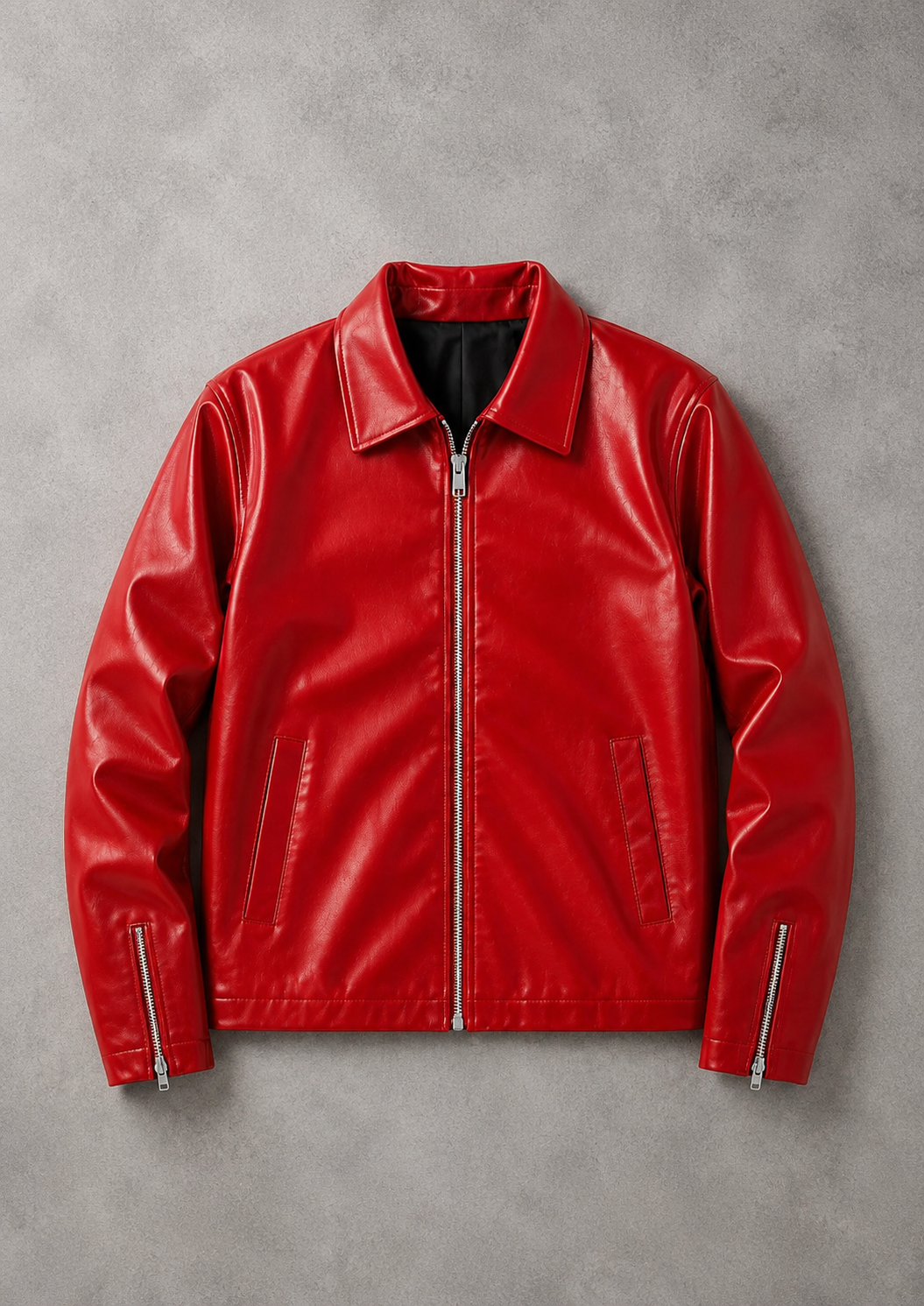 Classic Red Faux Leather Fashion Jacket