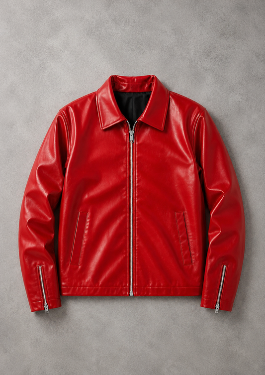 Classic Red Faux Leather Fashion Jacket