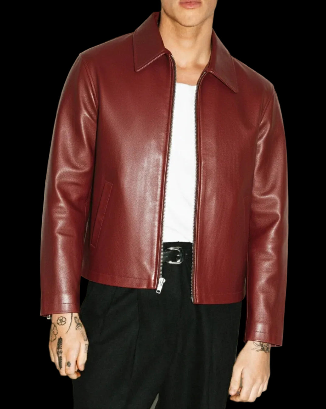 Premium Maroon Leather Jacket by zenthreads