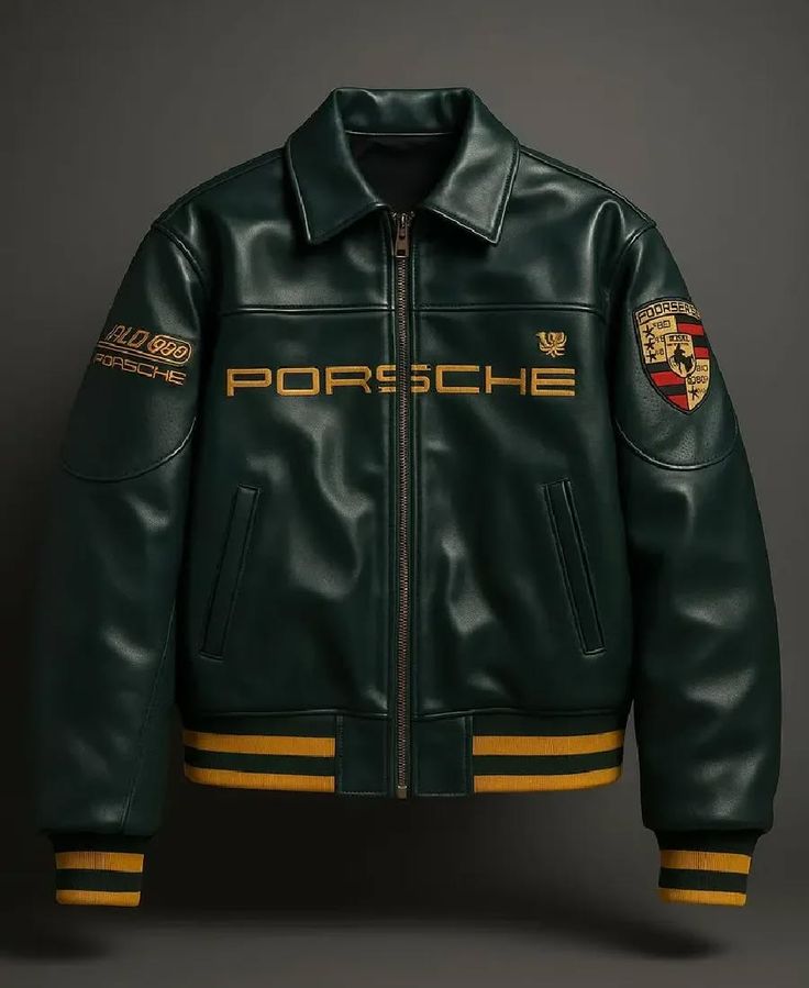 Porsche Embroidered Leather Jacket – Luxury Racing Collection by zenthreads