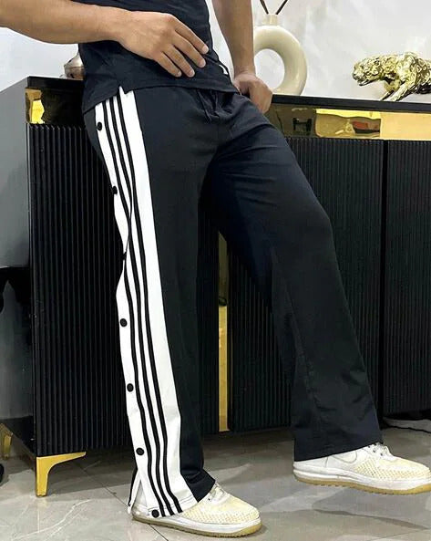 Black Button Straight-Leg Pants – Minimal Streetwear Style