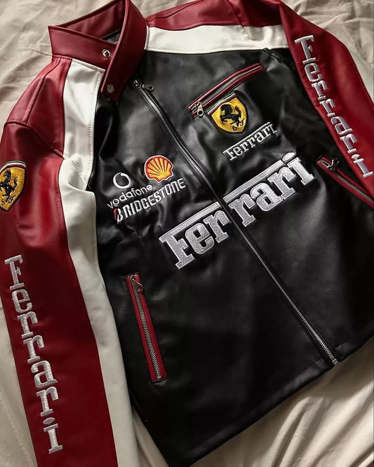 Ferrari Heritage Leather F1 Racing Jacket – Timeless Design