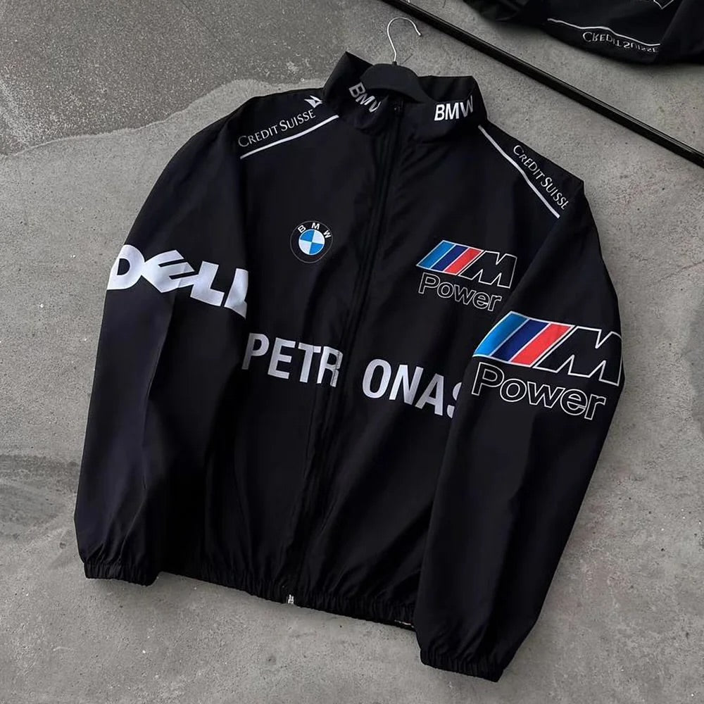 BMW Style Racing Jacket– Heritage Motorsport Edition DTF printed by zenthreads