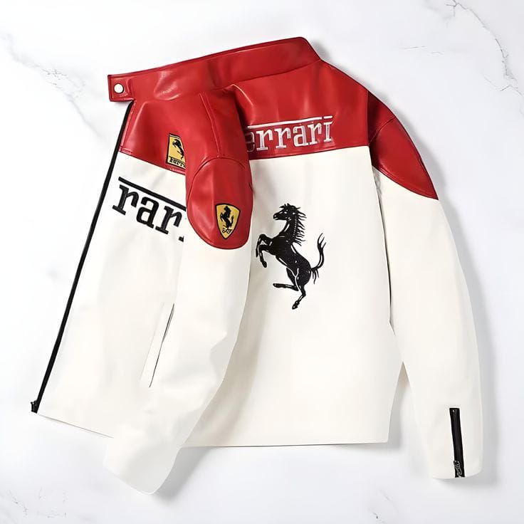 Red & White Motorsport Style Leather Jacket by zenthreads